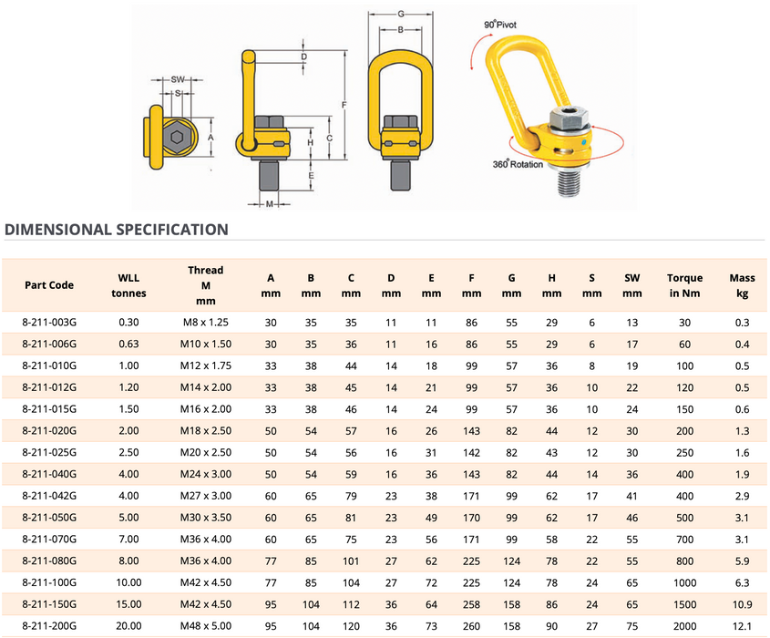 Swivel Lifting Link (Long Thread)